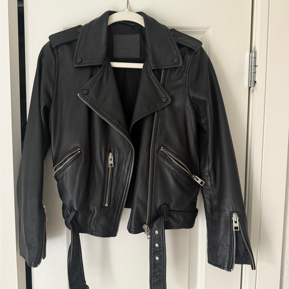 All Saints Black Leather Biker Jacket